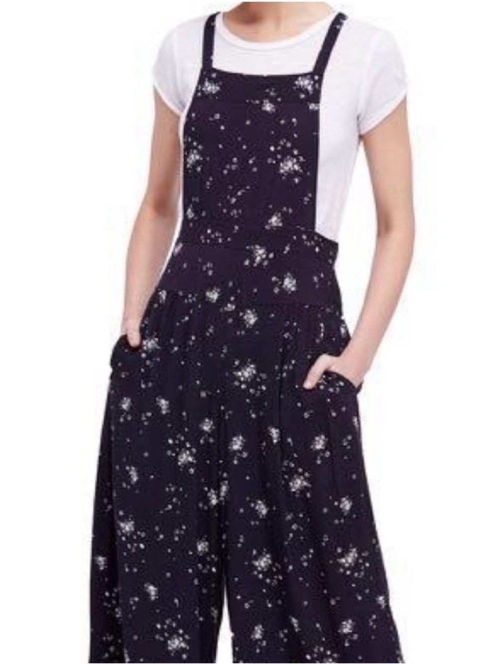 Free People sweet in the streets Black Floral Wide-Leg Bib Jumpsuit - Picture 2 of 9